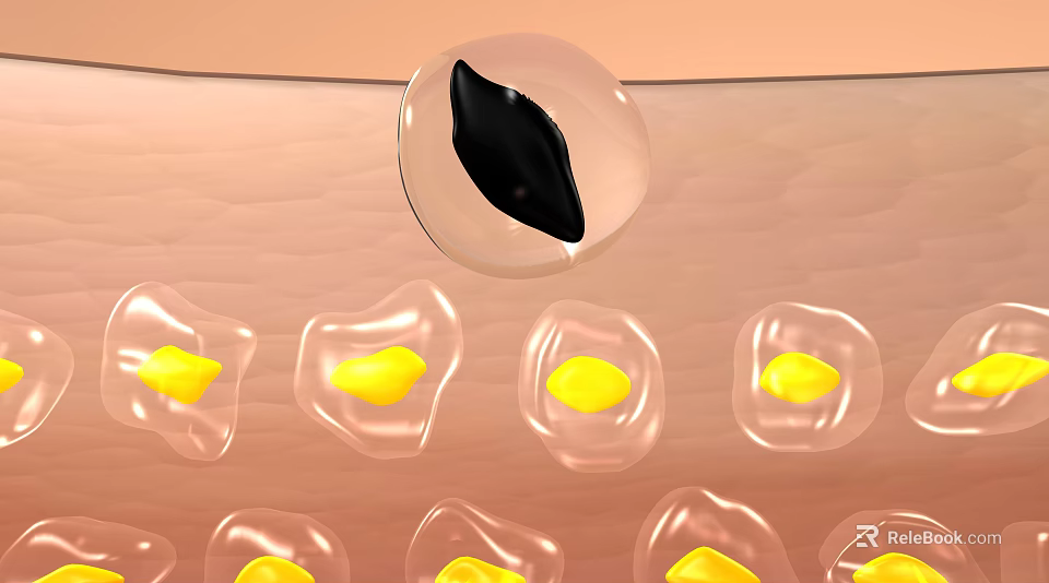 Transparent Spheres Medical Device with Black Substance and Yellow Components for Subcutaneous Use 3d model 