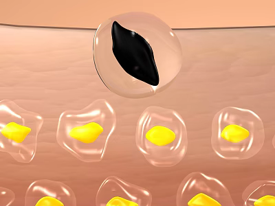 Transparent Spheres Medical Device with Black Substance and Yellow Components for Subcutaneous Use 3d model