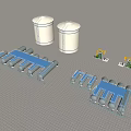 Industrial Equipment Setup Featuring White Storage Tanks Blue Piping Systems And Small Mechanical Units