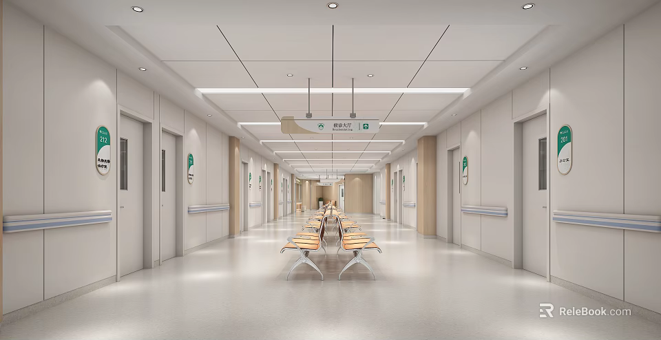 Modern Hospital Outpatient Clinic Waiting Area Design 3d model 
