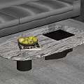 Oval Modern Coffee Table With Marble Top Black Base Green Apples Glass Cups And Tray