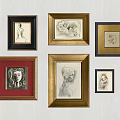 Various Framed Artworks With Sketches And Paintings On White Wall