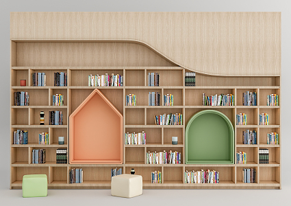 Modern Reading Room Children's Bookcase Books 3d model