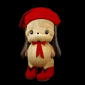 Cute Stuffed Doll with Red Hat Bow Tie Boots Light Brown Fur and Big Eyes