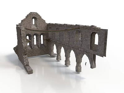European Architecture Ruins With Stone Structure Arched Windows And Columns 3d model