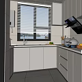 Modern Kitchen Interior With White Cabinets Black Range Hood And Marble Countertop