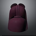 Purple Hat Shaped Sculpture With Symmetric Ear Like Structures And Spiral Decoration