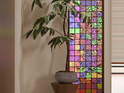 Antique Plant Potted Plant Ornament Decoration Green Plant Vintage Stained Glass Partition 3d model