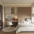 Modern Tatami Bedroom With Built-in Wardrobe Desk Shelf And Window Blinds Design