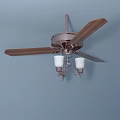 Ceiling Fan With Wooden Blades And Two White Lights For Home Decoration