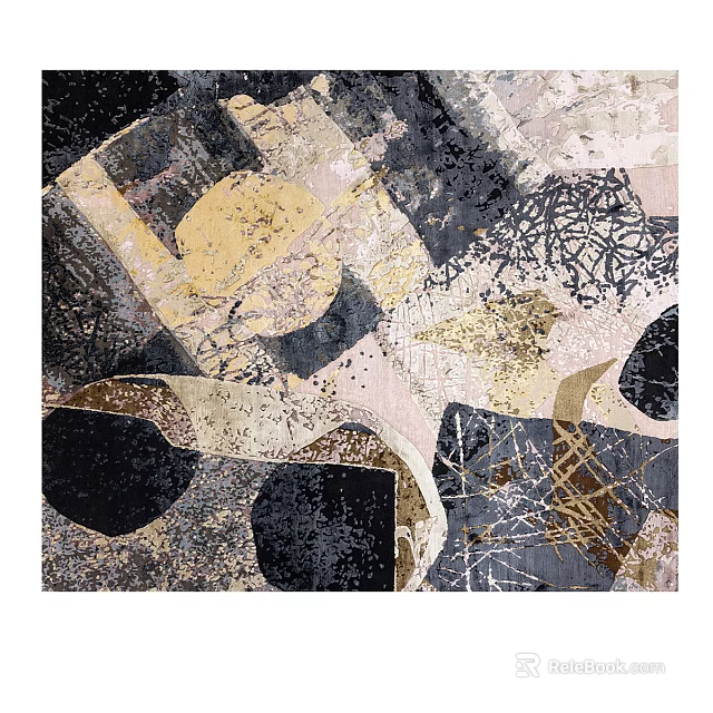 Abstract Square Carpet With Geometric Patterns Black Gold Beige Textured Design 3d model 