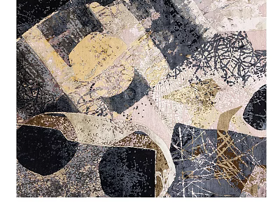 Abstract Square Carpet With Geometric Patterns Black Gold Beige Textured Design 3d model
