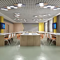 Modern School Classroom Interior With Multimedia Equipment Desks Chairs And Lighting