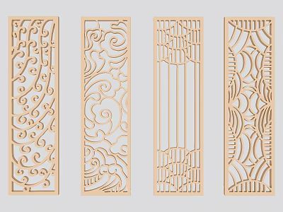Wooden Room Dividers With Intricate Laser Cut Patterns And Various Decorative Designs 3d model