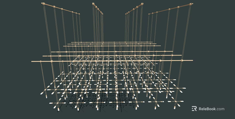 Modern Grid Design Chandelier With Metal Frame And Hanging Structure Elements 3d model 
