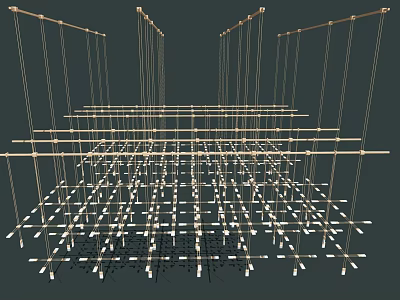 Modern Grid Design Chandelier With Metal Frame And Hanging Structure Elements 3d model