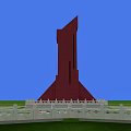 Red Monument Structure With Star Shaped Plaza Symmetrical Design And Green Lawn