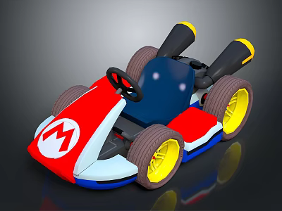 Red White Mario Go Kart Featuring M Logo Blue Seat Yellow Wheels 3d model