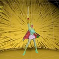 Game And Movie Character In Red Cape With Golden Costume Holding Sword On Yellow Background