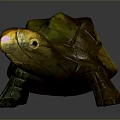 Shiny Turtle Sculpture With Yellow Green And Brown Shell Texture Design