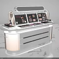 Modern Mall Retail Counter With Sleek Control Panels Displays Lighting And Drawers
