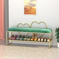 Modern Golden Frame Heart Shaped Backrest Green Velvet Sofa Bench With Shoe Shelf