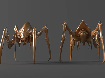 Bronze Sculptures With Mechanical Insect Like Legs And Intricate Artistic Details 3d model