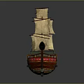 Vintage Sailing Ship With Multiple Canvas Sails Red Wooden Hull And Decorative Bow