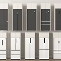 Various Styles Of Refrigerators Freezers With Dark And White Designs On