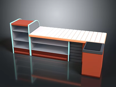 Functional Retail Storage Counter With Multiple Shelves Drawers And Colorful Design 3d model