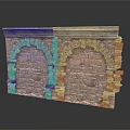 Decorative Stone Brick Wall With Double Arched Design And Textured Surface 3d model