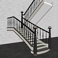 Classic Staircase With Metal Railings Black Spherical Top Posts And Gray Brick Wall
