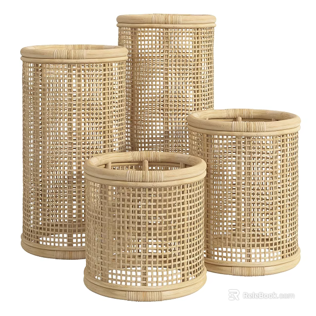 Handwoven Rattan Candle Lamps with Modern Design Various Sizes and Natural Look 3d model 