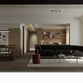 Modern Living Room Interior With Black Sofa Beige Chair Glass Coffee Table And Red Stool