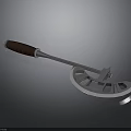 Hand Rake Garden Tool With Brown Wooden Handle Metal Rod And Fan Shaped Blade