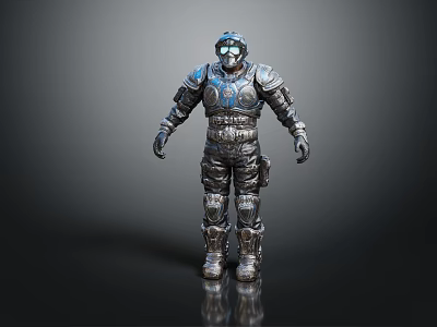 Futuristic Biomechanical Character With Blue Silver Armored Suit And Helmet Design Details 3d model