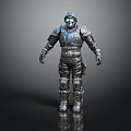 Futuristic Biomechanical Character With Blue Silver Armored Suit And Helmet Design Details