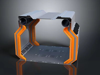 Advanced Space Module Structure Design With Gray Orange Frame And Circular Propulsion Components 3d model
