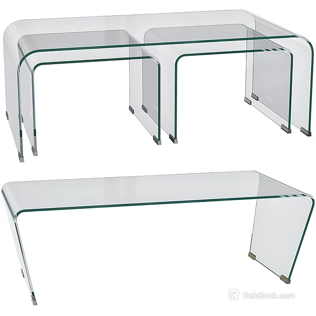 Transparent Glass Coffee Table With Sleek Curved Design And Sturdy Support Legs 3d model 