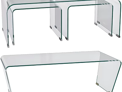 Transparent Glass Coffee Table With Sleek Curved Design And Sturdy Support Legs 3d model
