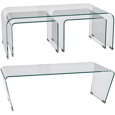 Transparent Glass Coffee Table With Sleek Curved Design And Sturdy Support Legs 3d model