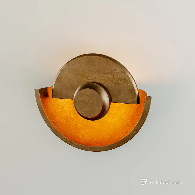 Modern Stylish Wall Light With Semicircular Bronze Frame And Orange Inner Design 3d model