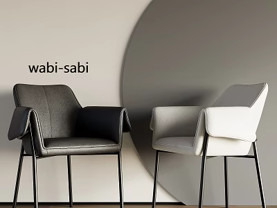 Wabi-sabi Style Black And White Leisure Chairs With Minimalist Background Circular Decor 3d model