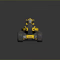 Yellow And Gray Industrial Mechanical Robot With Wheels Arm And Tool Parts