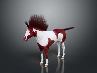 Red and White Horse Character with Dark Spiky Mane in 3D Rendering 3d model