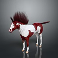 Red and White Horse Character with Dark Spiky Mane in 3D Rendering