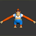 Cartoon Monkey Character 3D Model With Orange Arms White T-Shirt Blue Overalls And Red Eyes