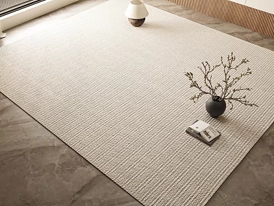 Modern Square Rug With Textured Weave Beige Tone And Black Vase Branches Open Book 3d model