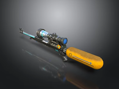 Futuristic Sniper Rifle With Blue Scope Yellow Stock And Metallic Design Elements 3d model