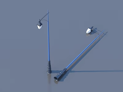Outdoor Lights With Blue Poles Showing Standing And Fallen Positions 3d model